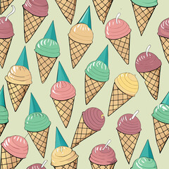 Seamless Pattern of Colorful Ice Cream Cones