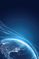 Obraz premium A digital representation of the world, highlighted by glowing connections and a deep blue background, showcasing global interconnectedness.