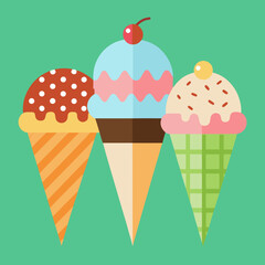 Three Colorful Ice Cream Cones