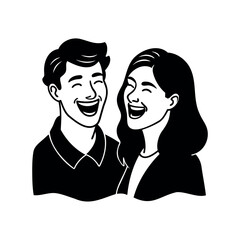 Laughing Together A Black and White Illustration of a Happy Couple