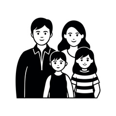 Vector illustration of a happy family portrait, parents with son and daughter