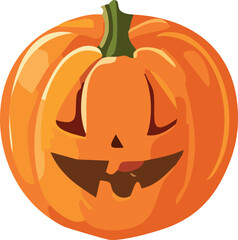A cheerful, cartoon-style pumpkin with a carved face, ready for Halloween celebrations.
