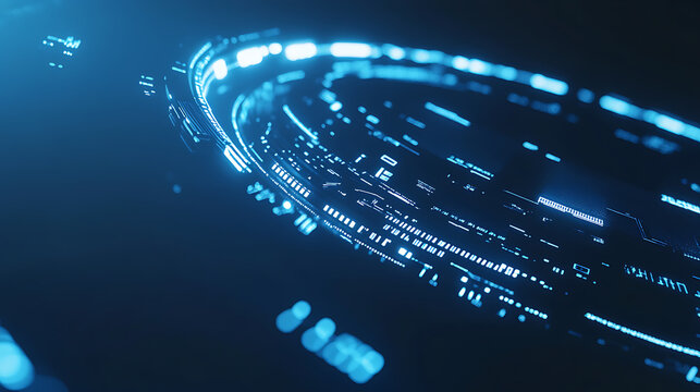 Futuristic Blue Digital Interface with Curved Lines and Data Streams - Powered by Adobe