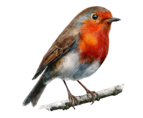 Vibrant Robin Perched on a Branch, a Natural Watercolor Art Piece