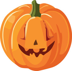 Carved orange pumpkin with a friendly jack-o'-lantern face.