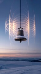 Ringing Bell Sound Wave in Winter Mountain Landscape at Sunset