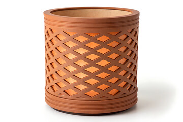Rustic terracotta planter pot with woven diamond pattern decorative home garden accent
