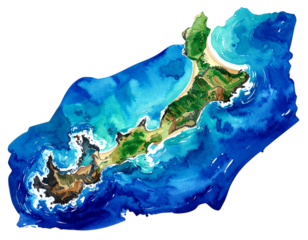 Realistic Watercolor  Cabo Verde Map with Ocean Theme PNG.