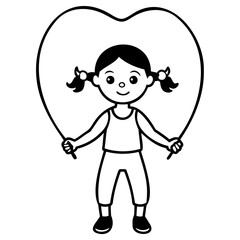 Happy girl jumping rope with heart shape