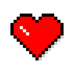 Obraz premium Red pixel heart, pixelated heart art icon illustration vector.