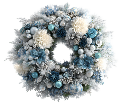 Elegant Blue and White Holiday Wreath with Silver Accents
