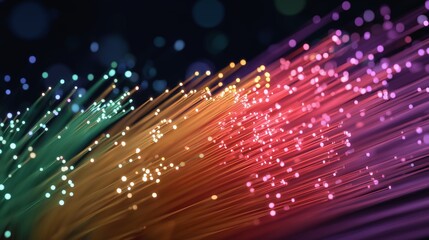 Abstract glowing purple waveform with data points and light flares creating a futuristic digital network