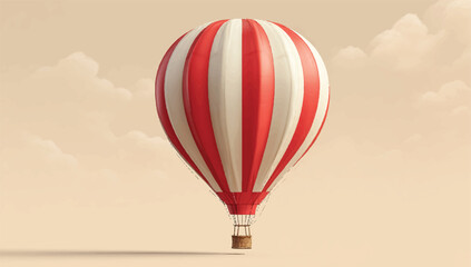 Fototapeta premium Striking Red and White Striped Hot Air Balloon Against a Soft Peach Sky Illustration Design
