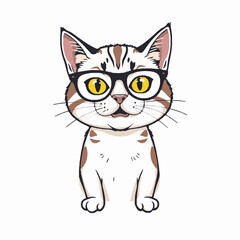Obraz premium Cute Cartoon Cat with Brown Patches and Yellow Eyes Wearing Glasses kitten feline