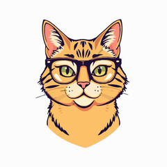 Obraz premium Cartoon Orange Tabby Cat Wearing Round Glasses with Green Eyes kitten feline