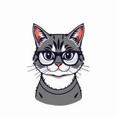 Obraz premium Grumpy Grey Tabby Cat with Glasses and Intense Eyes kitten feline