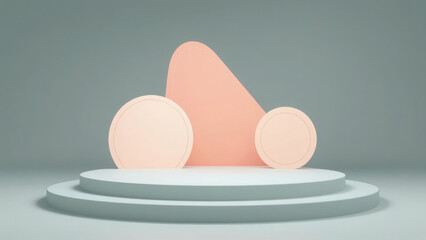 Pastel Minimalist Product Display:  Abstract Geometric Platform with Circular and Organic Shapes, Soft Color Palette.
