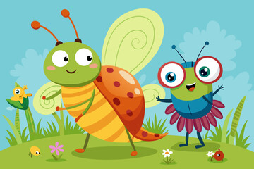 Obraz premium Bugs, 1 snail, Funny cartoon and isolated characters