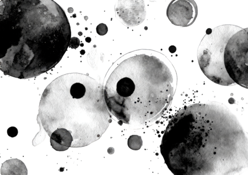 Abstract monochrome ink blots on a dark background. A swirling, organic design - Powered by Adobe