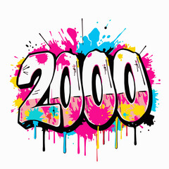 Graffiti style year 2000 with vibrant paint splatters and drips on white background number numeral