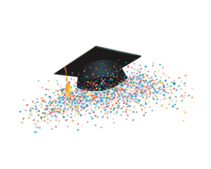 Graduation cap with confetti explosion