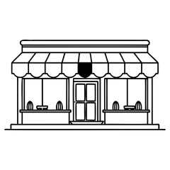 Simple storefront building with awning and display window
