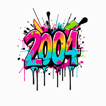 Vibrant Graffiti Art Year 2004 With Explosive Paint Splatters And Dripping Effects number