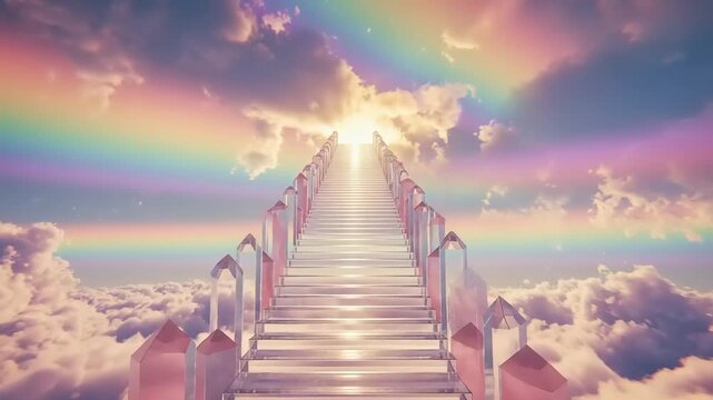 Ethereal staircase leading to radiant clouds and light