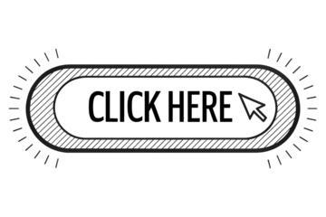 Click here button with arrow isolated on transparent background for web design