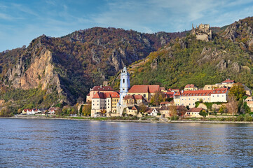 Durnstein along the Danube River in Wachau Valley, Austria,autumn season