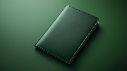 A mockup of a passport holder with a branded logo on a green background