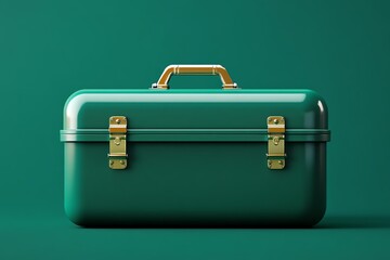 A mockup of a branded maintenance storage box on a green background