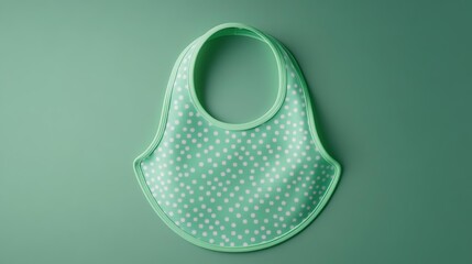 A realistic mockup of a branded baby bib on a green background