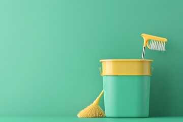 A mockup of a branded cleaning caddy on a green background