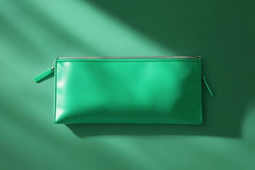 A mockup of a branded personal accessory pouch on a green background