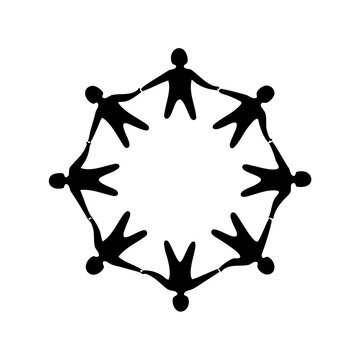 Unity and Connection Circle of People Holding Hands in Silhouette Illustration