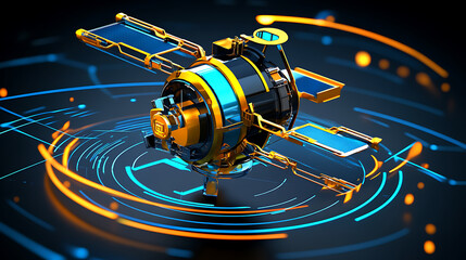 Futuristic Satellite with Advanced Technology and Data Transmission