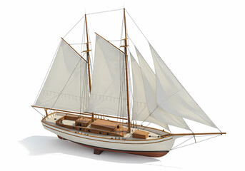 Obraz premium Classic Schooner Sailing Ship Model: Detailed Wooden Ship