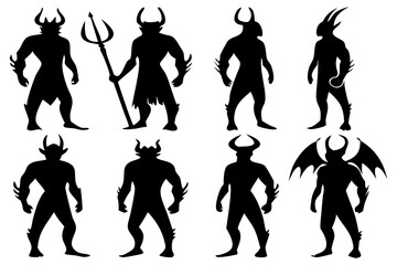 Horned Demon Silhouettes – Dark Fantasy Devil Clipart for Halloween and Gothic Art