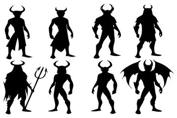 Obraz premium Horned Demon Silhouettes – Dark Fantasy Devil Clipart for Halloween and Gothic Art