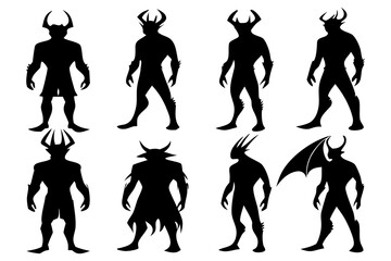 Horned Demon Silhouettes – Dark Fantasy Devil Clipart for Halloween and Gothic Art