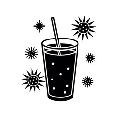 A glass of drink under attack by viruses and bacteria illustration