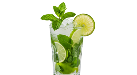 A refreshing mojito cocktail with mint and lime, isolated on transparent background