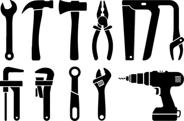 Toolbox Essentials: Silhouettes of Hand Tools Collection"  Vector Bundle