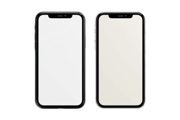 Two blank smartphone displays, one black, one light beige