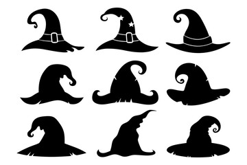 Witch Hat Silhouettes – Halloween Magic Hat Clipart for Spooky Crafts and Party Decor