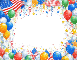 Patriotic party frame with balloons and confetti