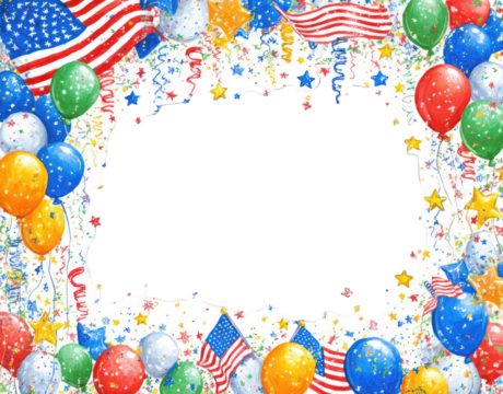 Patriotic party frame with balloons and confetti