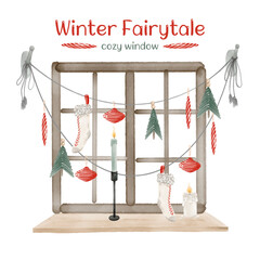 A winter christmas cozy window with garland