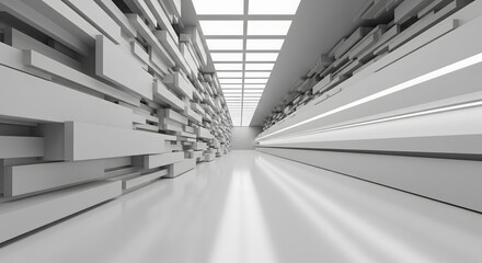 Obraz premium Abstract white architectural tunnel with a sense of high speed motion. Futuristic and minimalist background representing progress, technology, and modern design.